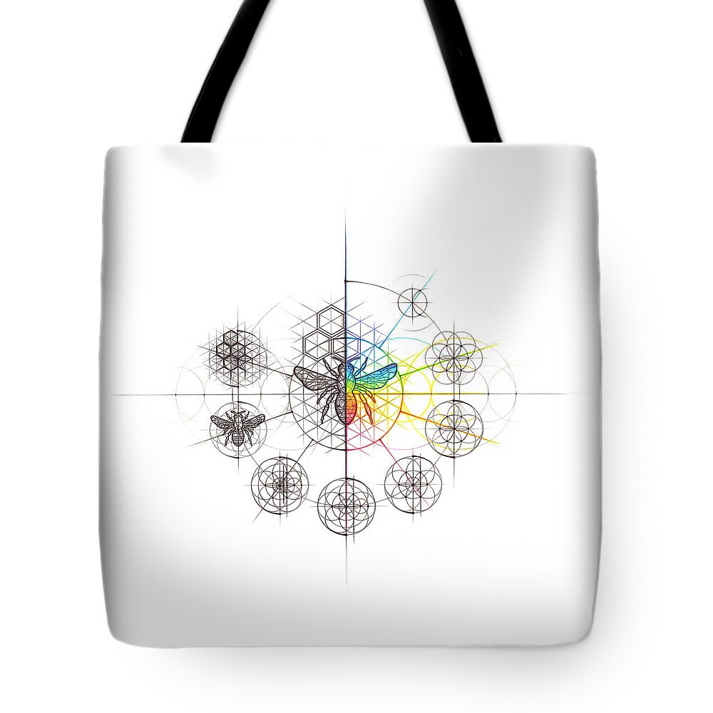 Bee Tote Bag featuring the drawing Intuitive Geometry Bee with steps by Nathalie Strassburg