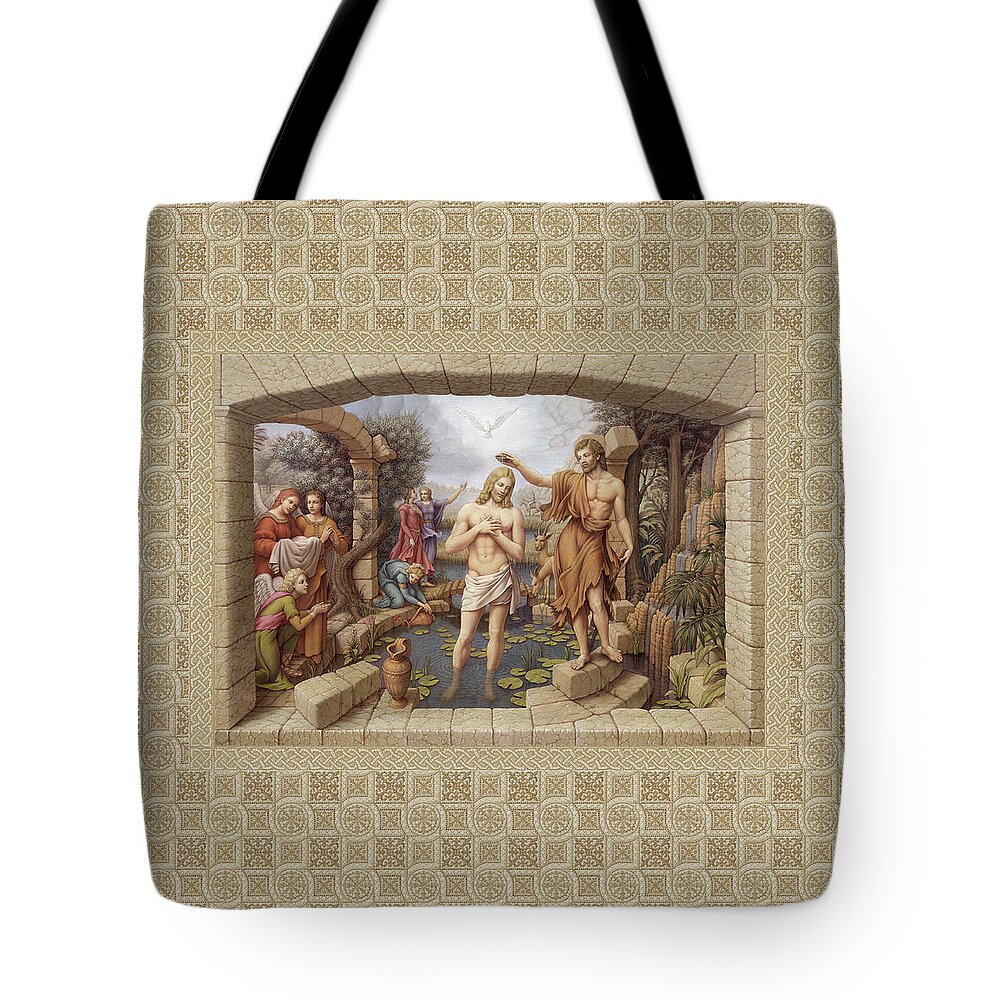 Christian Art Tote Bag featuring the painting The Baptism of Christ by Kurt Wenner