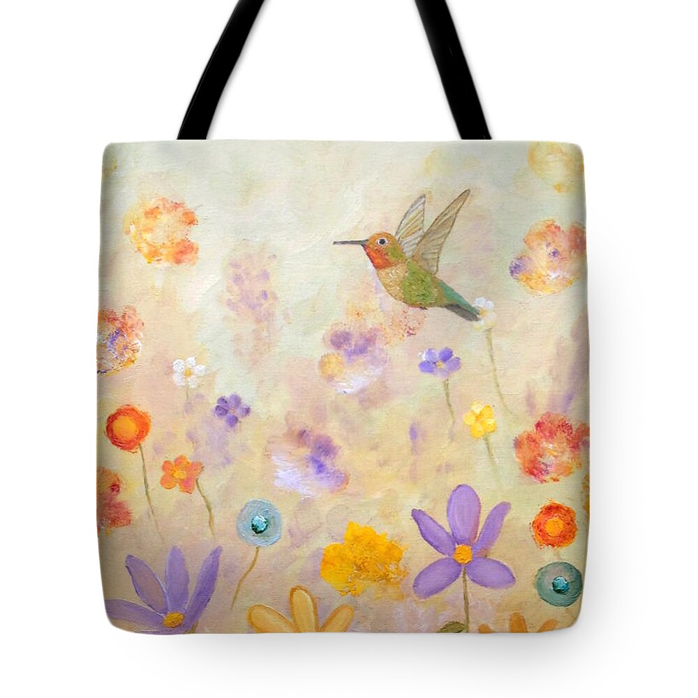 Hummingbird Tote Bag featuring the painting Close To Heaven I by Angeles M Pomata