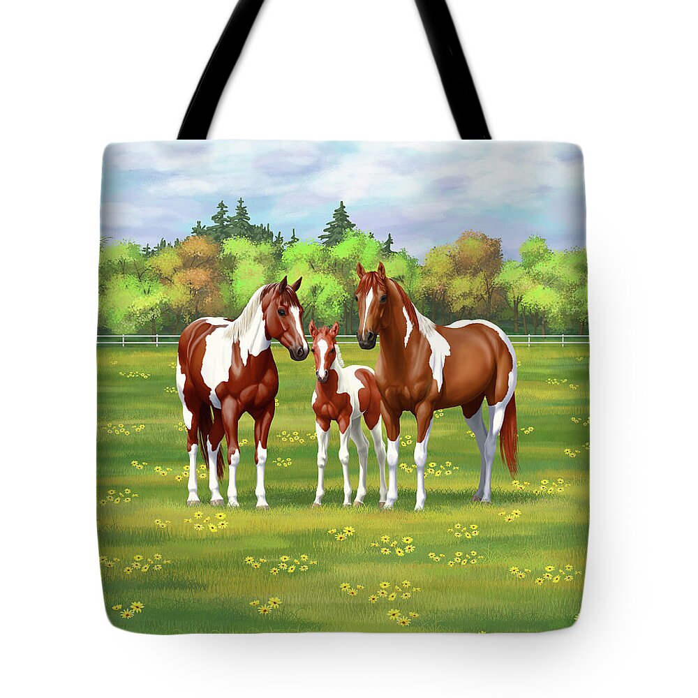 Paint Mare In Field Tote Bags