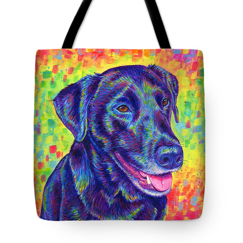 Labrador Retriever Tote Bag featuring the painting Rainbow Labrador Retriever by Rebecca Wang