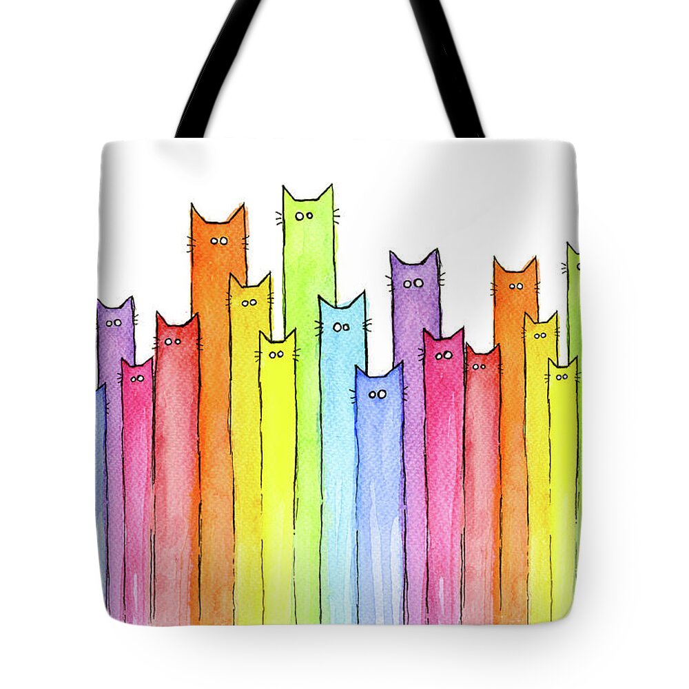 Cats Tote Bag featuring the painting Cat Rainbow Pattern by Olga Shvartsur