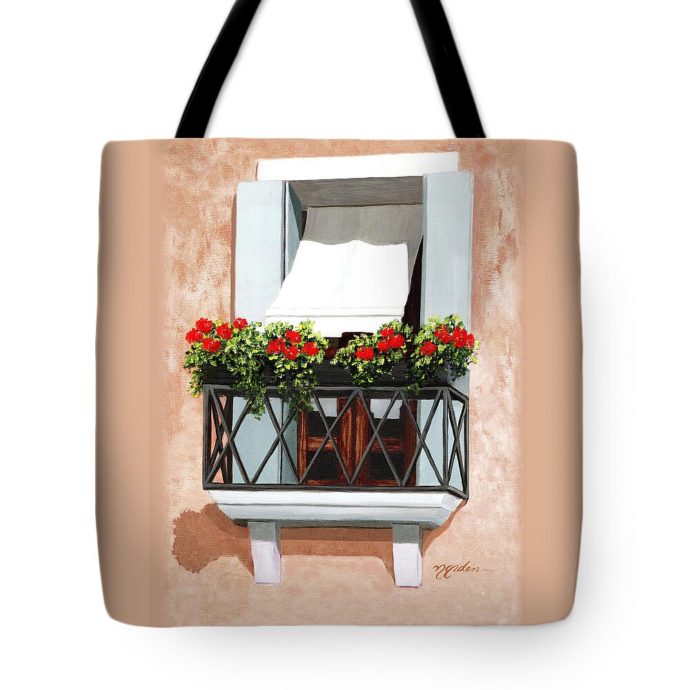 Window Tote Bag featuring the painting SHADES OF VENICE - prints of oil painting by Mary Grden