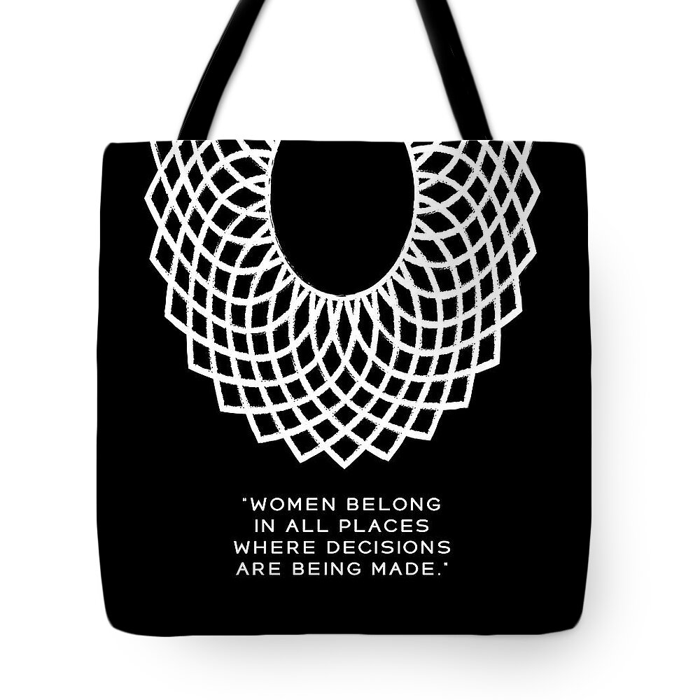 Dissent Collar Tote Bag featuring the digital art Dissent collar, RBG poster, RUTH BADER GINSBURG by Svitlana Ostrovska and Olena Mishina