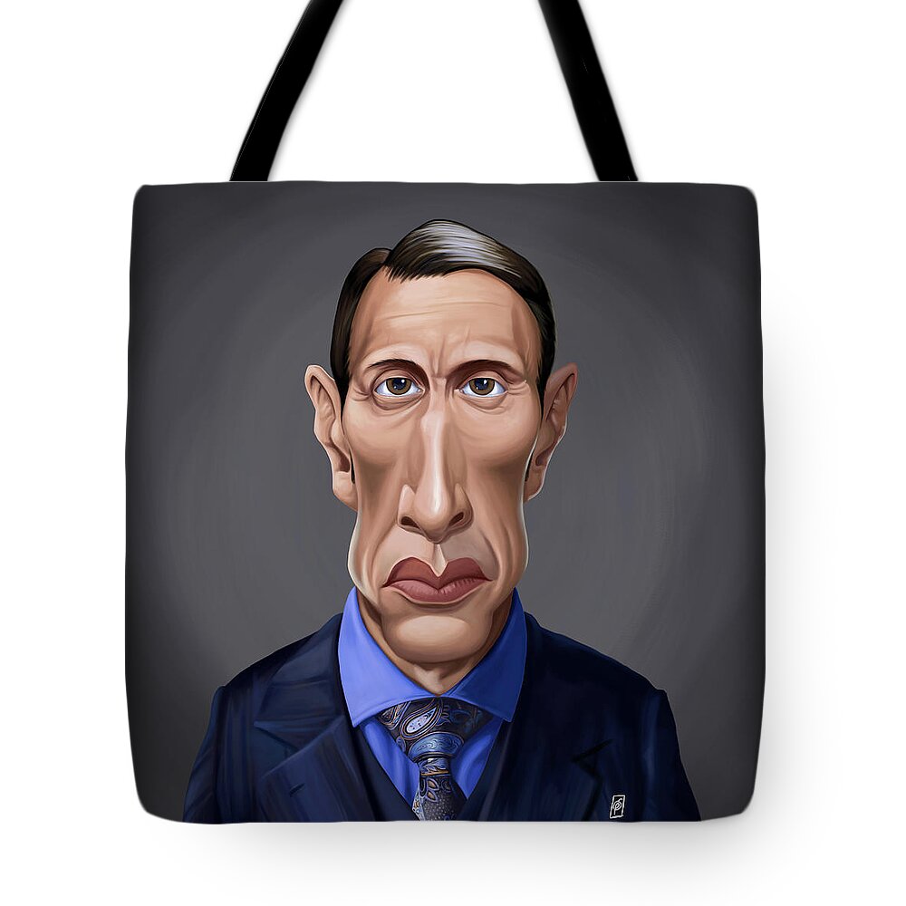 Caricature Tote Bag featuring the digital art Celebrity Sunday - Mads Mikkelsen by Rob Snow