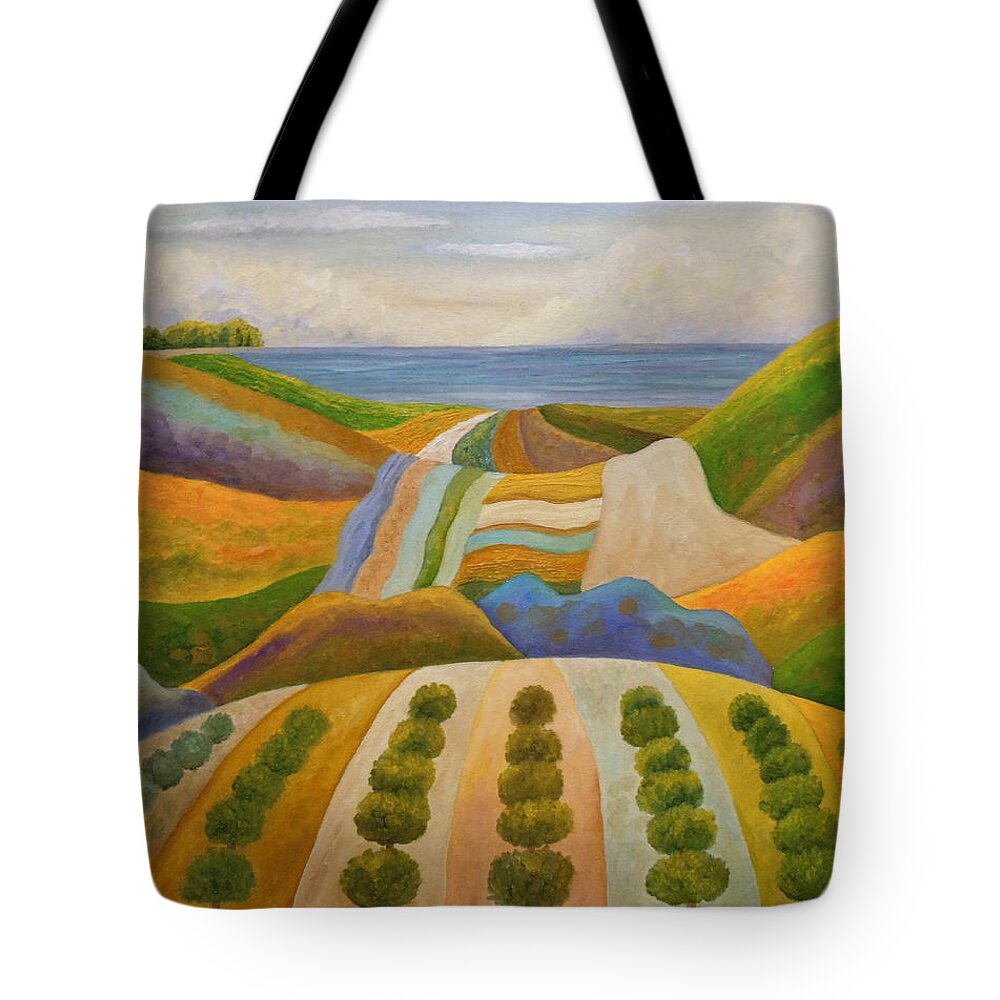 Olive Trees Tote Bag featuring the painting Closer Than You Deem by Angeles M Pomata