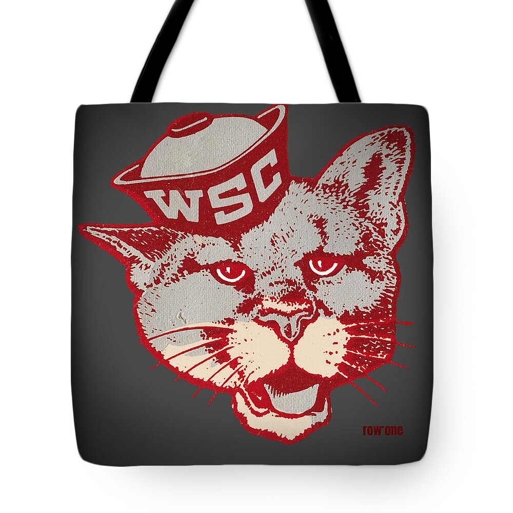  Tote Bag featuring the mixed media 1950's Washington State Cougar by Row One Brand