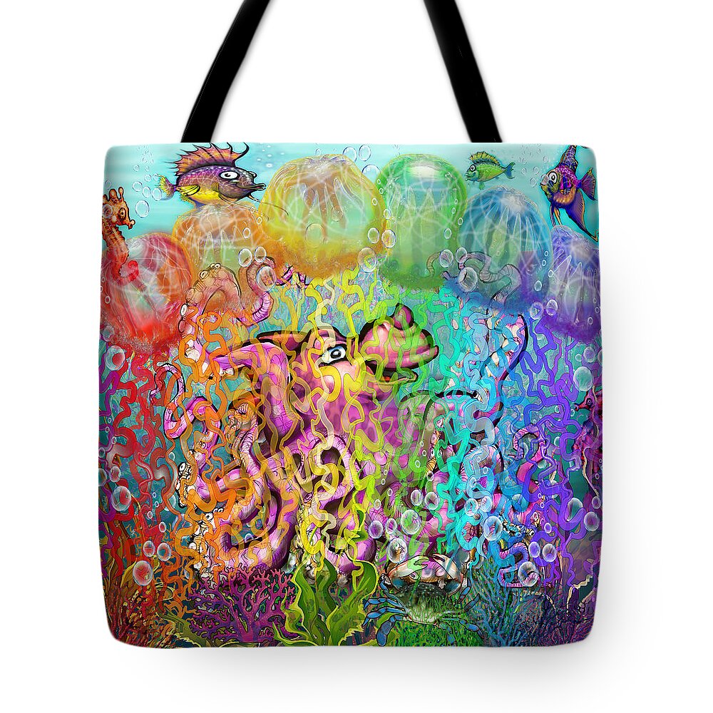 Aquatic Tote Bag featuring the digital art Fantasy Rainbow Tentacles by Kevin Middleton