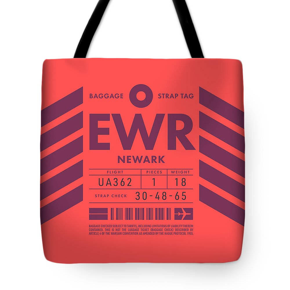 Airline Tote Bag featuring the digital art Baggage Tag D - EWR Newark USA by Organic Synthesis