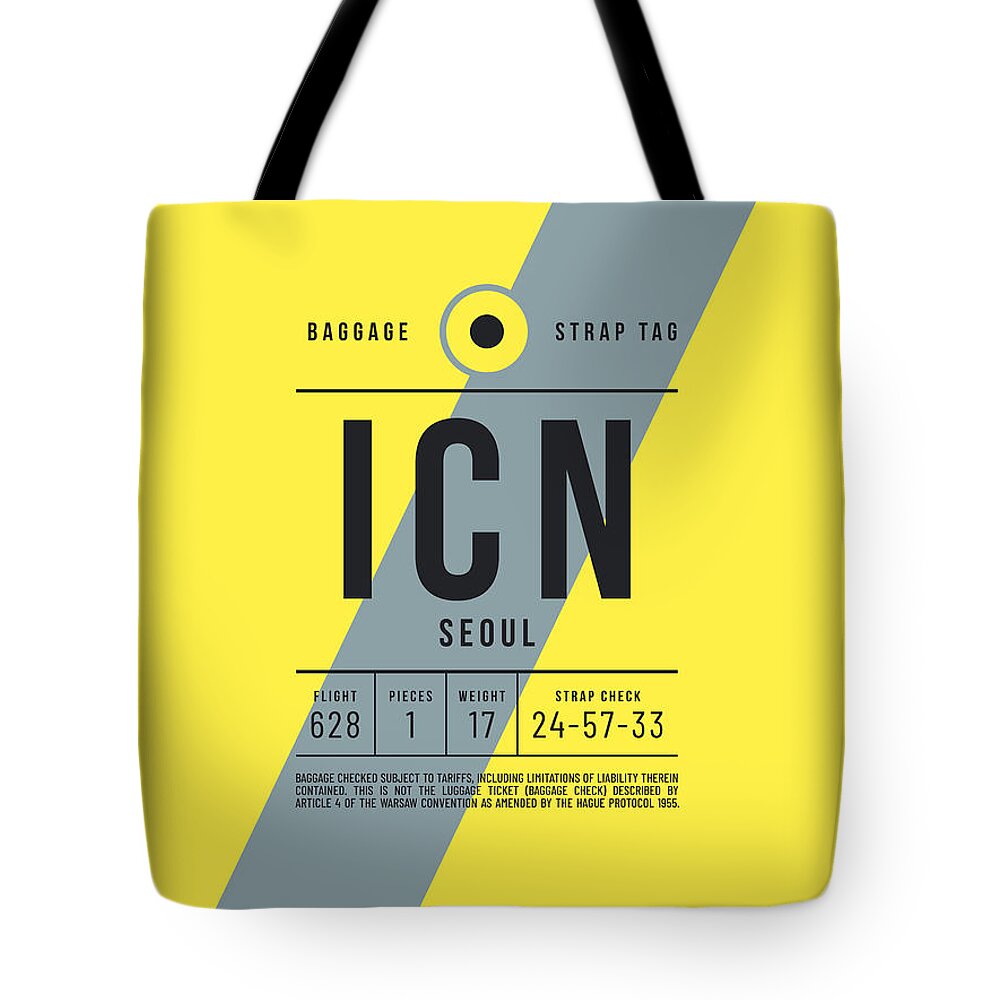 Airline Tote Bag featuring the digital art Baggage Tag D - ICN Seoul South Korea by Organic Synthesis