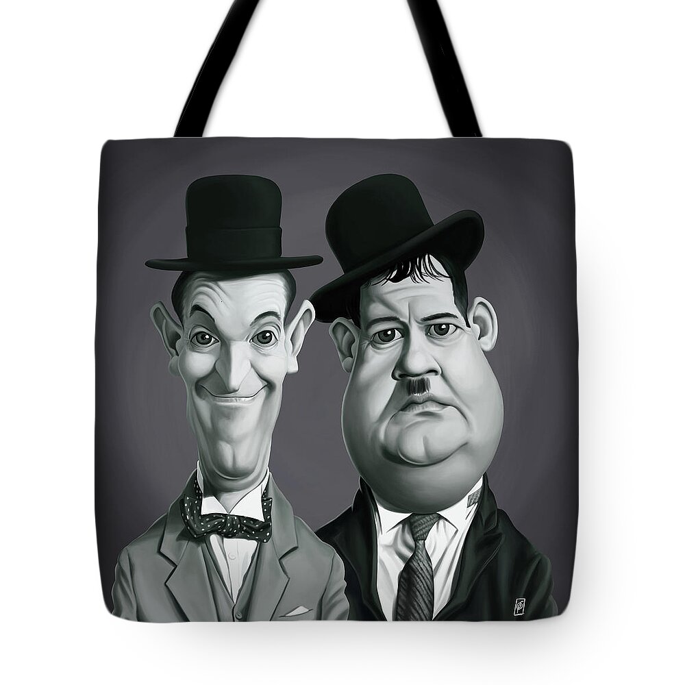 Illustration Tote Bag featuring the digital art Celebrity Sunday - Laurel and Hardy by Rob Snow