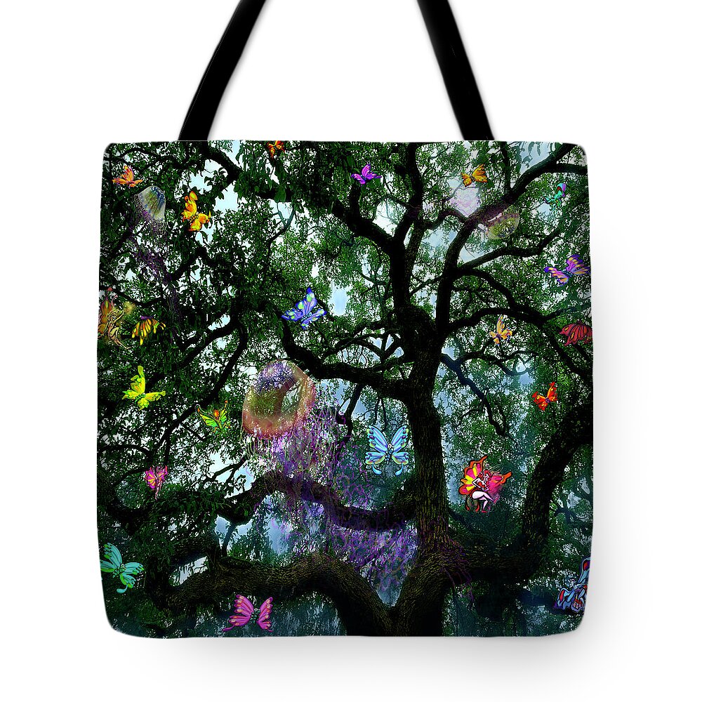 Tree Tote Bag featuring the digital art Tree Spirits by Kevin Middleton
