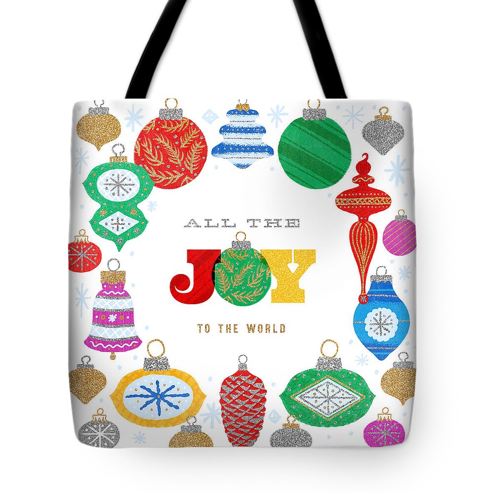 Ornaments Tote Bag featuring the digital art All the Joy to the World - Modern Rainbow Vintage Ornament Holiday art by Jen Montgomery by Jen Montgomery