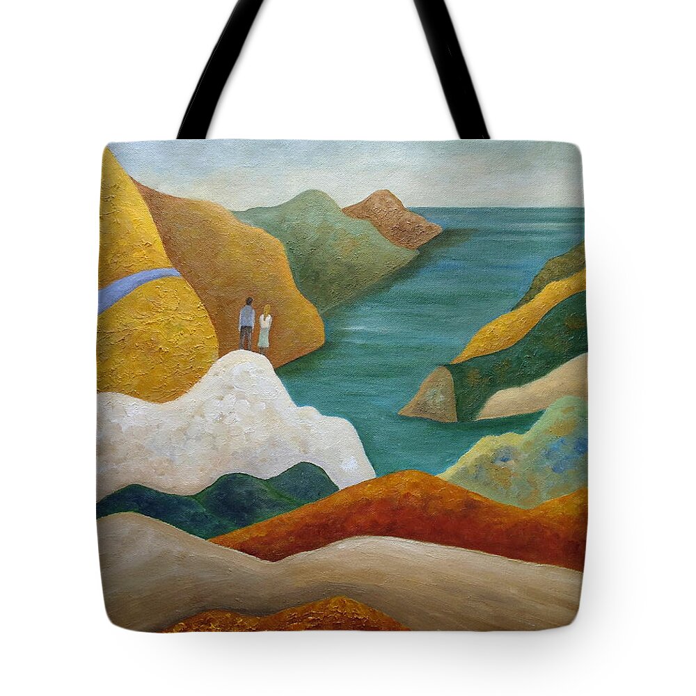 Mountains Tote Bag featuring the painting Way Out Of The Doubt by Angeles M Pomata