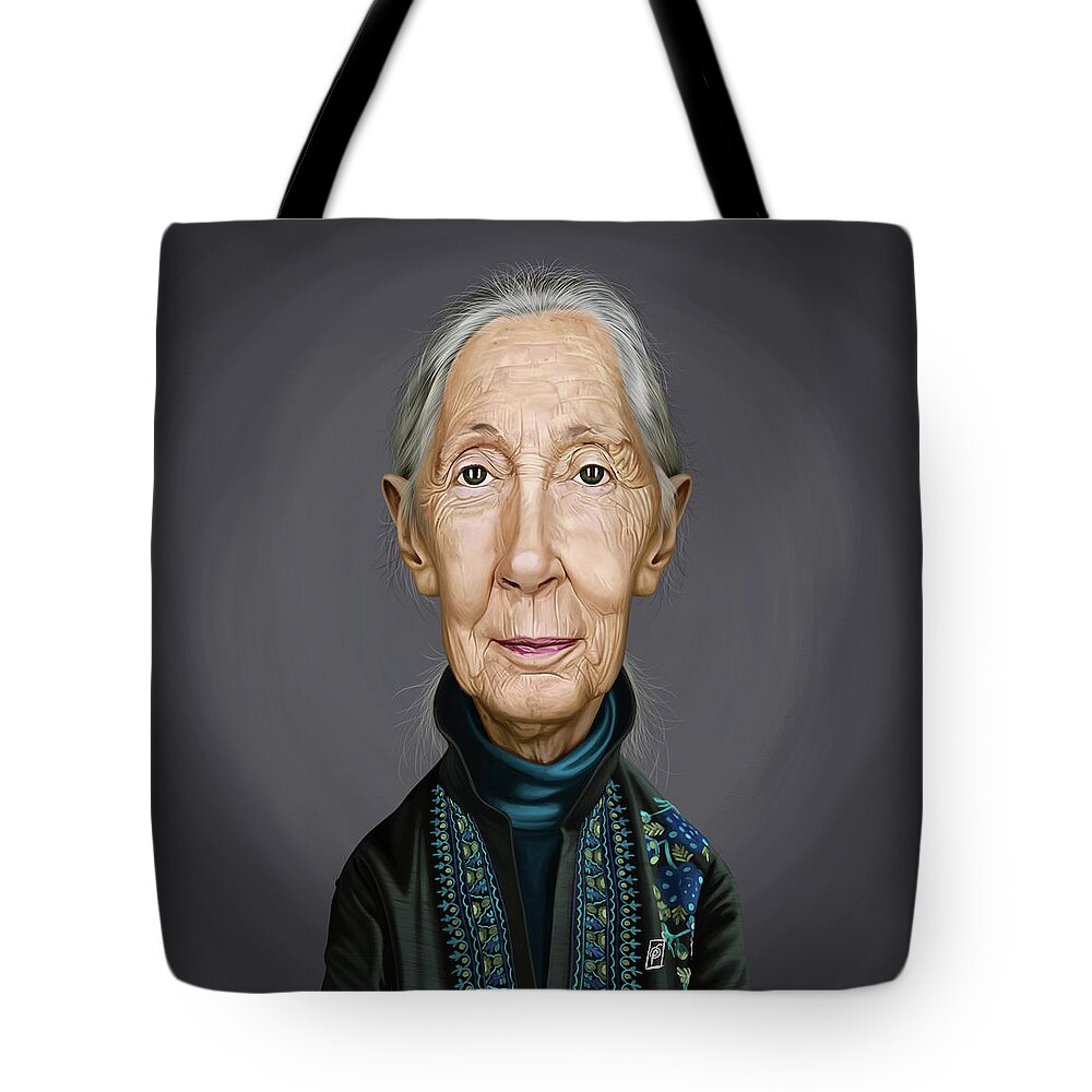 Illustration Tote Bag featuring the digital art Celebrity Sunday - Jane Goodall by Rob Snow