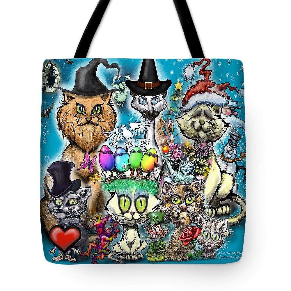 Seasons Greetings Tote Bag featuring the digital art Holidays Mash Up by Kevin Middleton