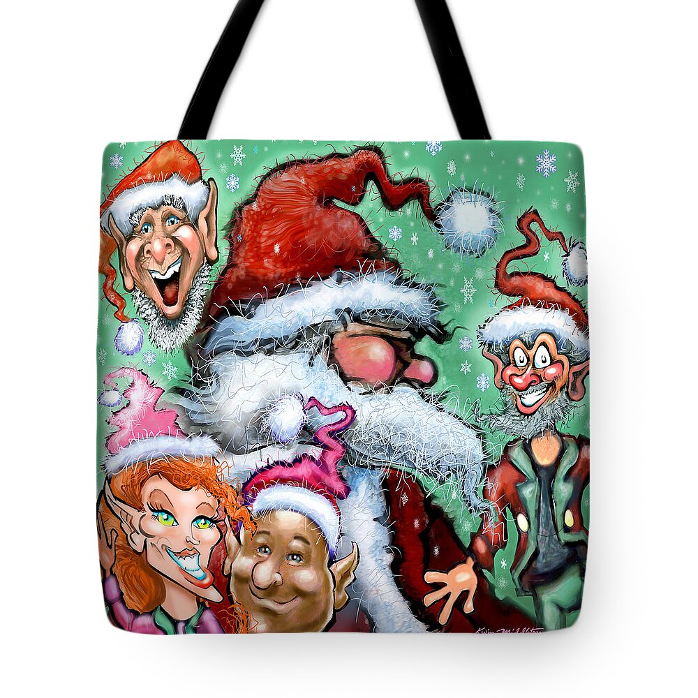 Santa Tote Bag featuring the digital art Santa and his Elves by Kevin Middleton