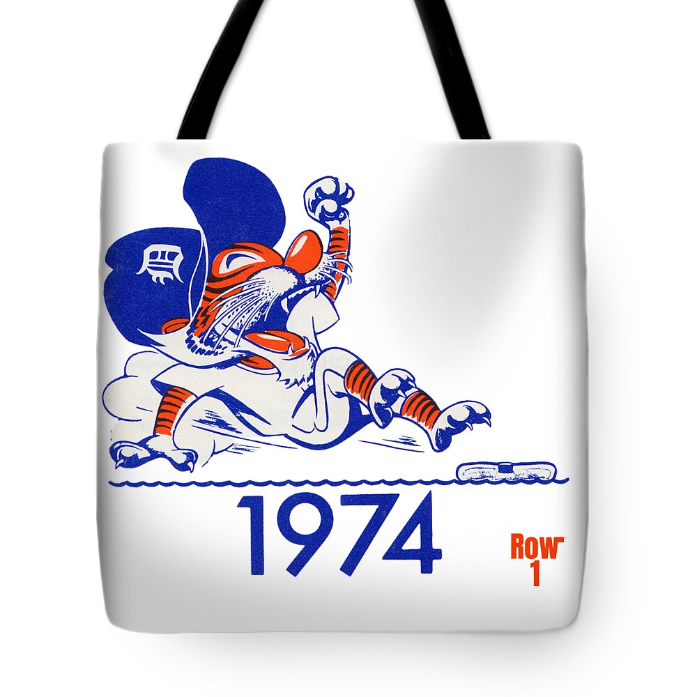 Detroit Tigers Tote Bag featuring the mixed media 1974 Detroit Tigers Art by Row One Brand