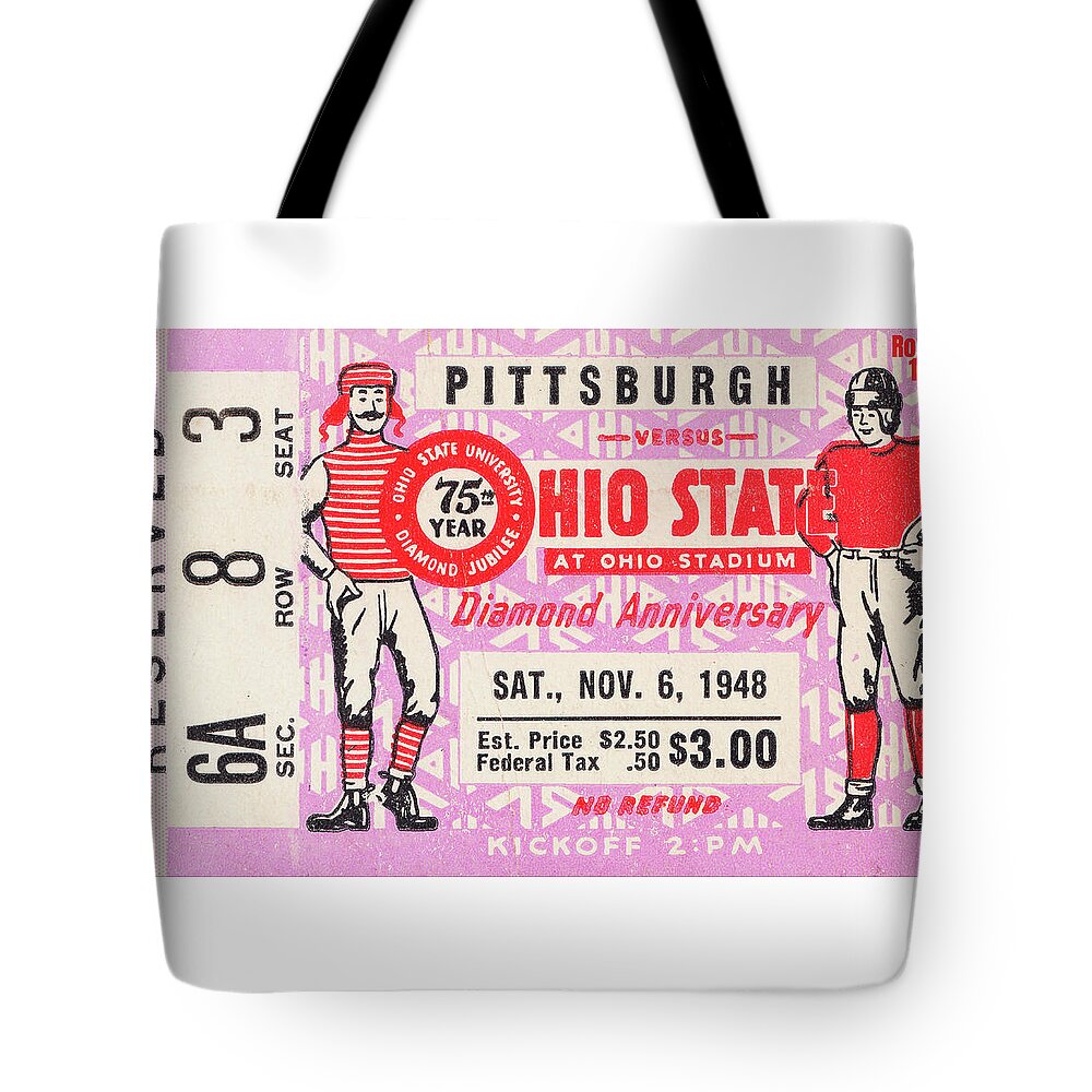 Osu Tote Bag featuring the mixed media 1948 Pittsburgh vs. Ohio State by Row One Brand