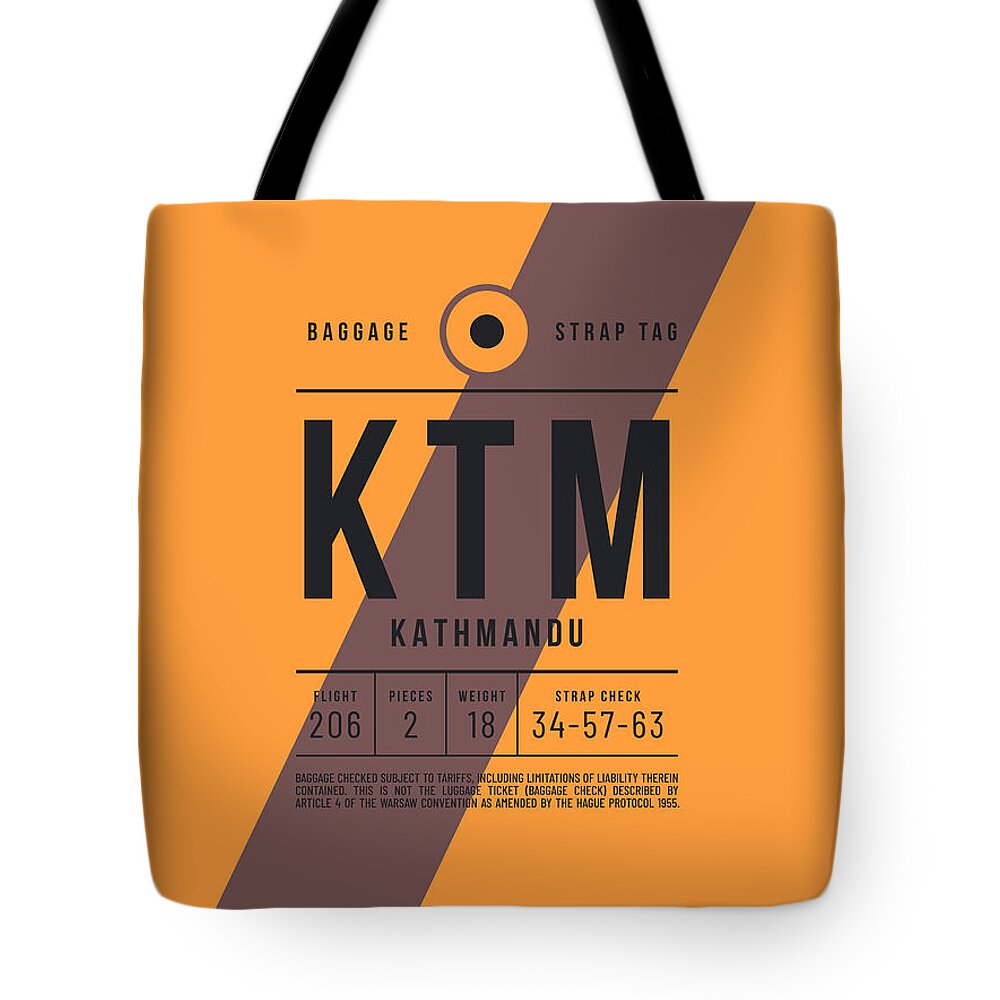 Airline Tote Bag featuring the digital art Baggage Tag E - KTM Kathmandu Nepal by Organic Synthesis