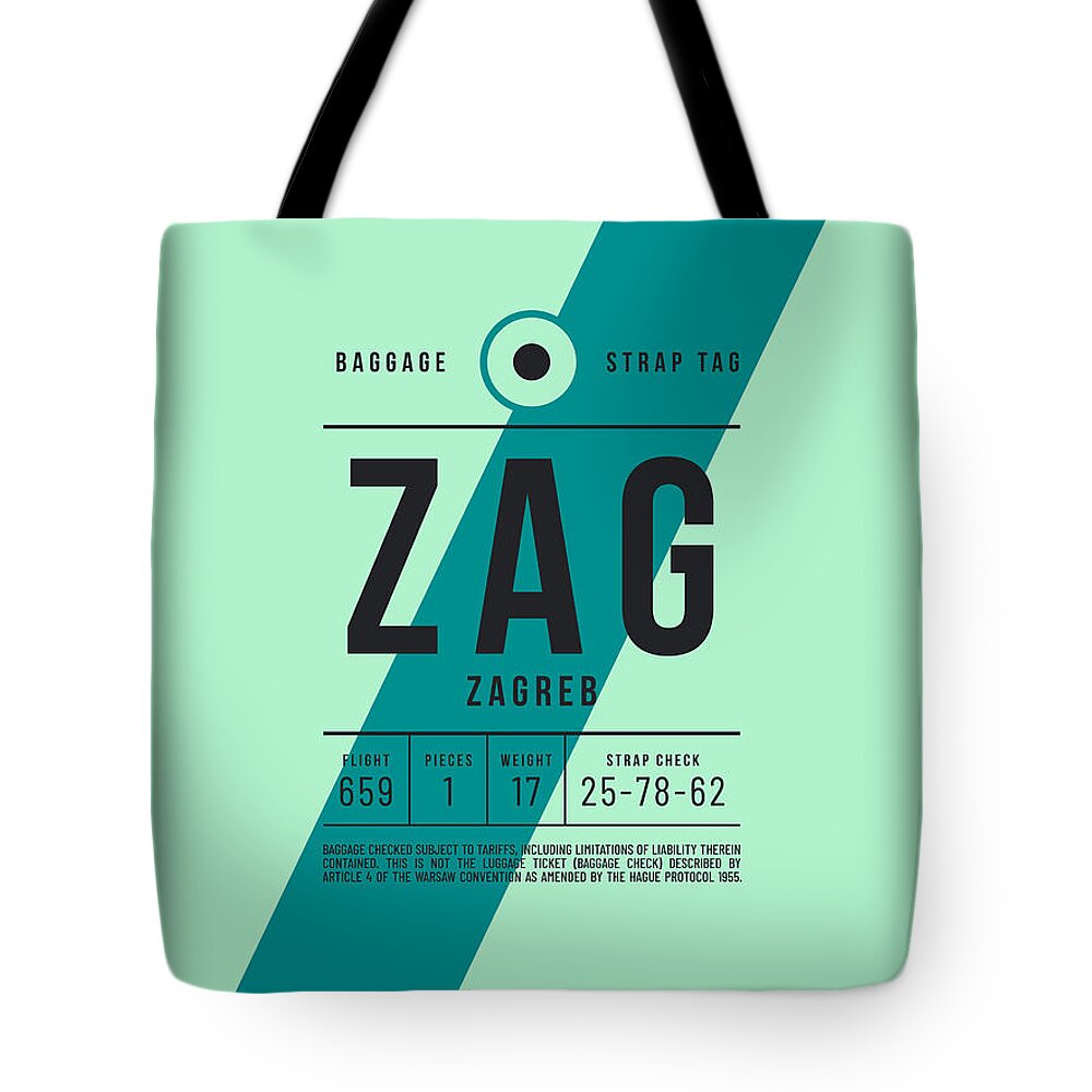 Airline Tote Bag featuring the digital art Luggage Tag E - ZAG Zagreb Croatia by Organic Synthesis