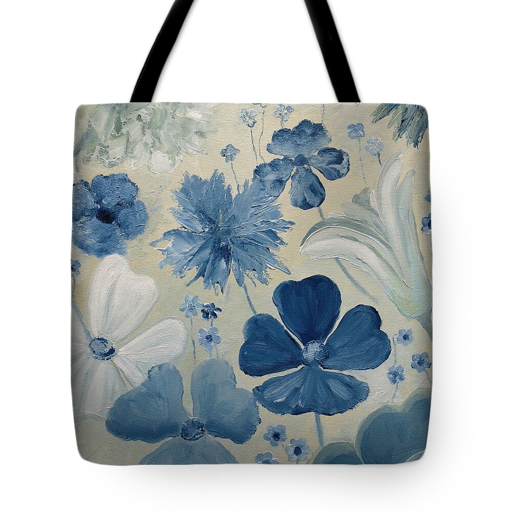 Indigo Tote Bag featuring the painting Silky Blue by Angeles M Pomata