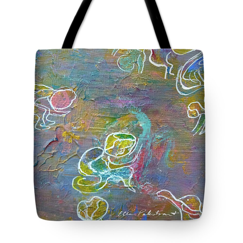 Ellen Palestrant Tote Bag featuring the painting We Are The Glimpsibles Flying Through The Sky by Ellen Palestrant