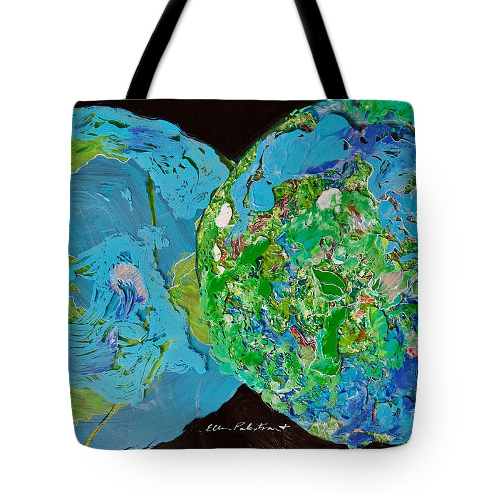 Wall Art Tote Bag featuring the painting A Filigree in Blues and Greens - Horizontal by Ellen Palestrant