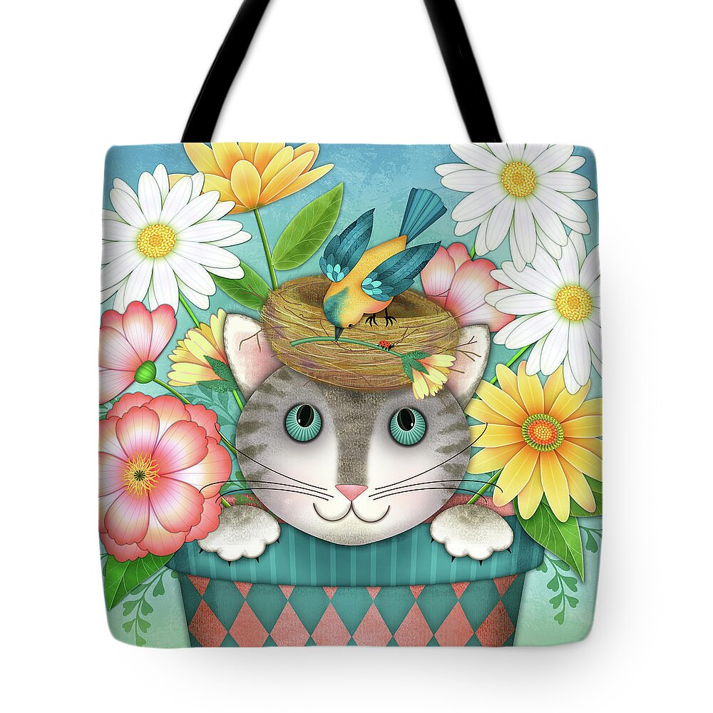 Spring Tote Bag featuring the digital art Spring Hello by Valerie Drake Lesiak