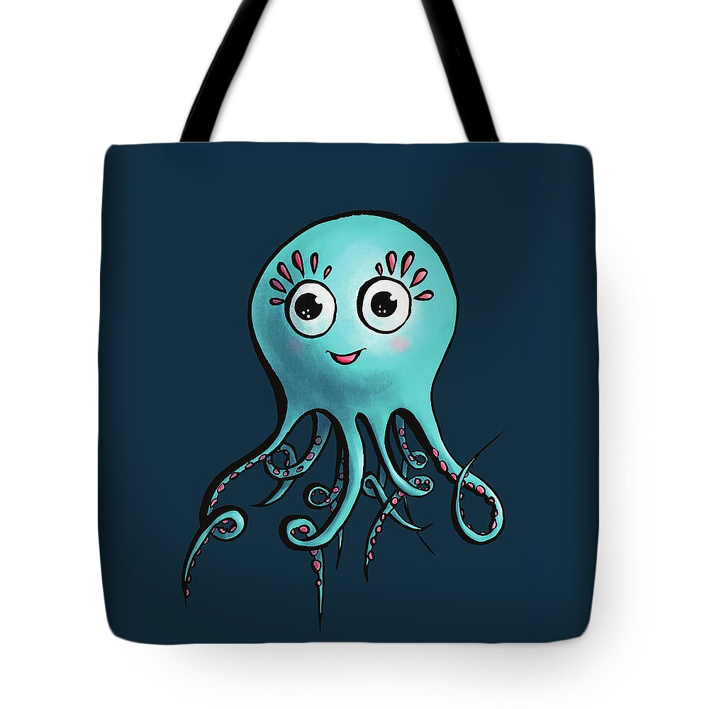 Octopus Tote Bag featuring the digital art Cute Octopus Sea Monster Character #1 by Boriana Giormova