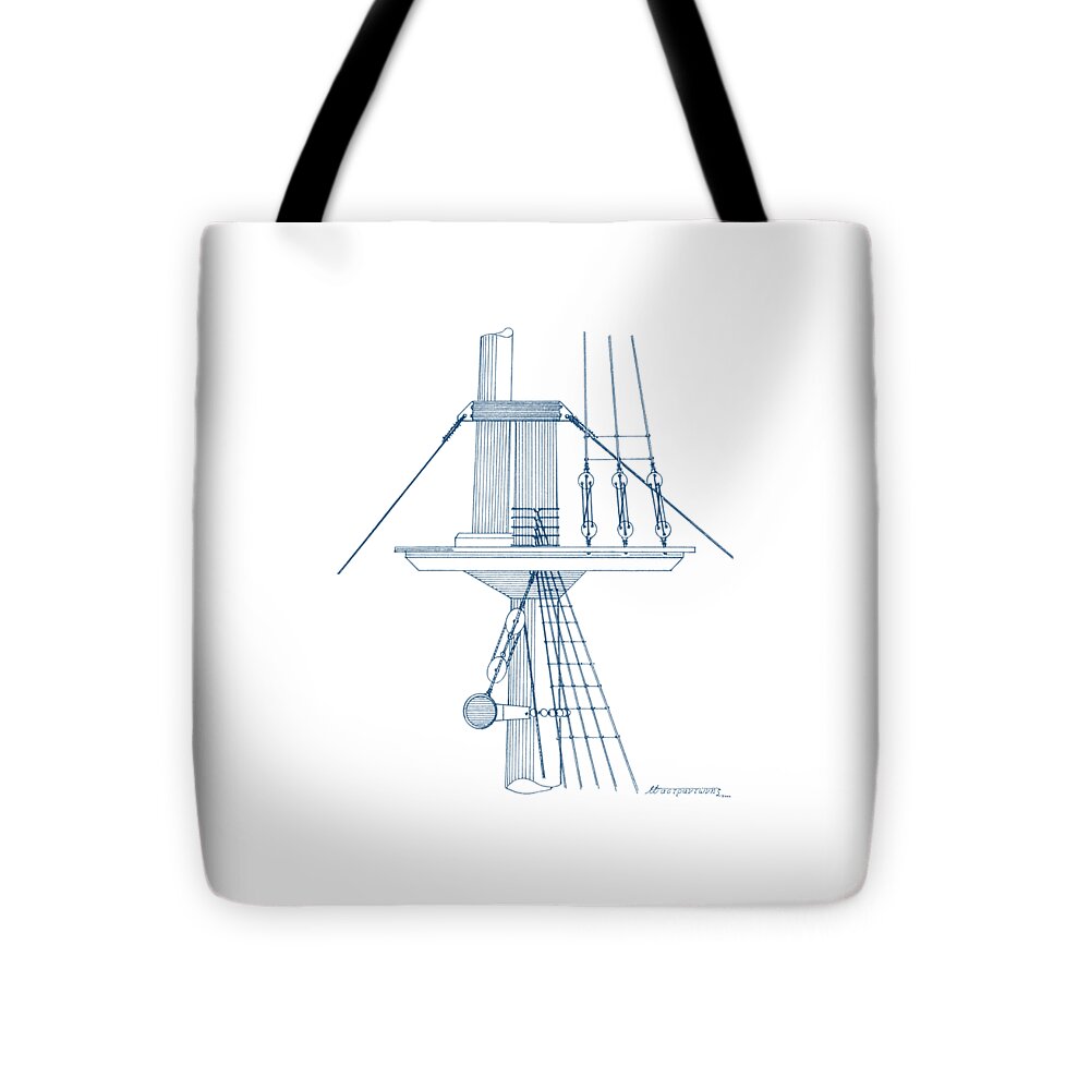 Sailing Vessels Tote Bag featuring the drawing Sailing ship lookout - crow's nest by Panagiotis Mastrantonis