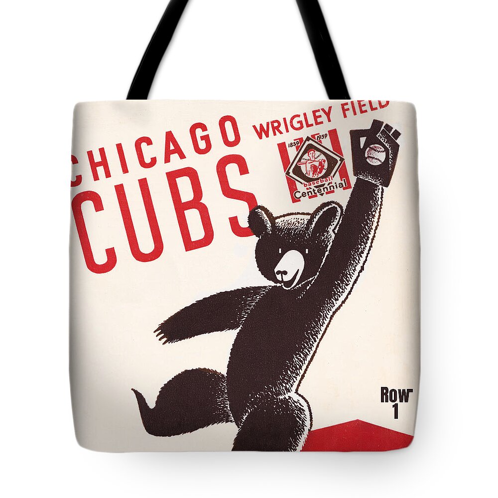 Chicago Tote Bag featuring the mixed media 1939 Chicago Cubs Score Card Art by Row One Brand