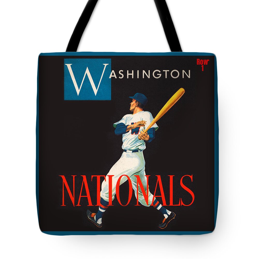 Washington Tote Bag featuring the mixed media 1952 Washington Nationals Baseball Art by Row One Brand