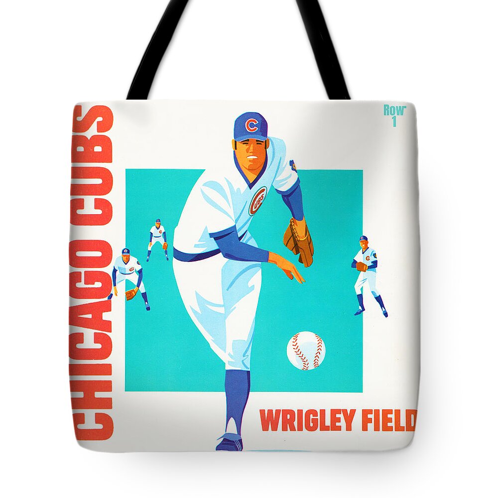 1975 Tote Bag featuring the mixed media 1975 Chicago Cubs Remix Art by Row One Brand
