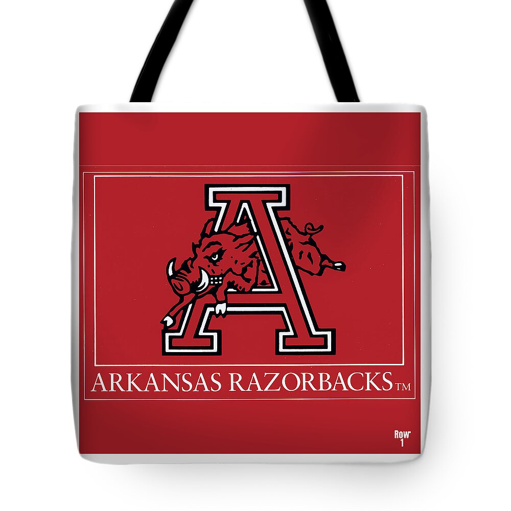 Arkansas Tote Bag featuring the mixed media Eighties Arkansas Razorback Art by Row One Brand