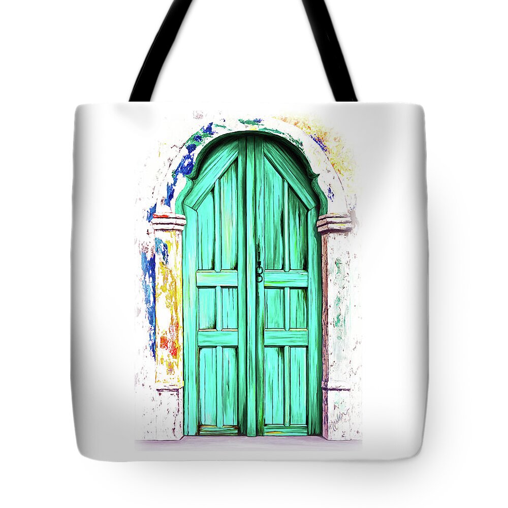 Weathered Tote Bag featuring the painting THRESHOLD OF HOPE - Prints of Oil Painting by Mary Grden