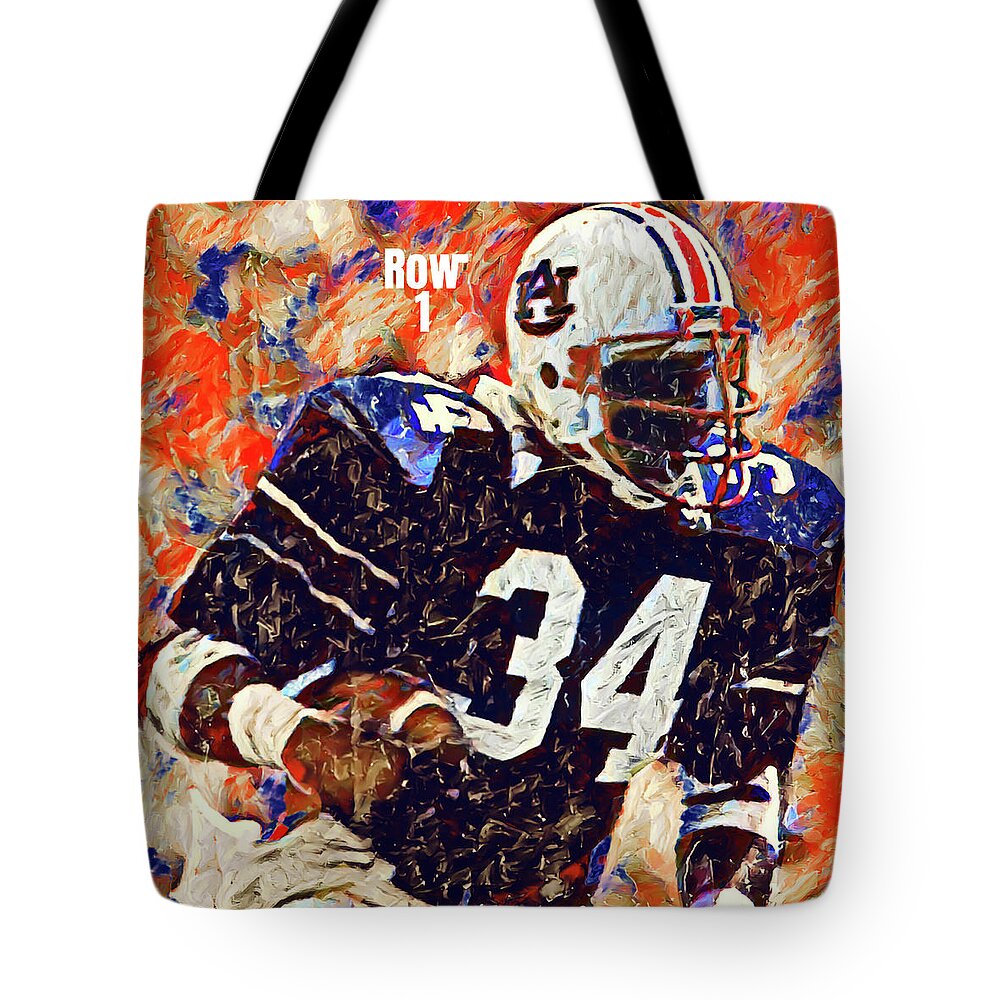 Auburn Tote Bag featuring the mixed media Bo Jackson Auburn Football Digital Painting by Row One Brand
