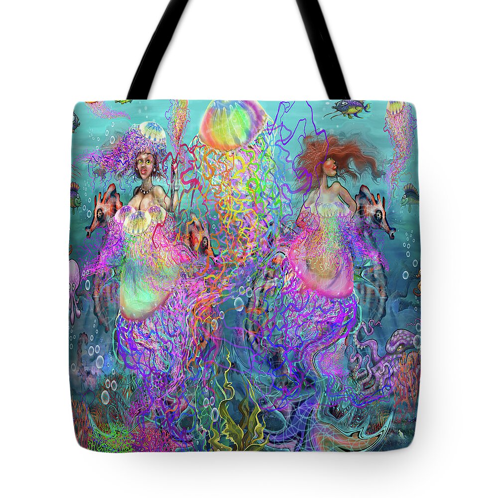 Jellyfish Tote Bag featuring the digital art Mermaid Disco Dresses by Kevin Middleton