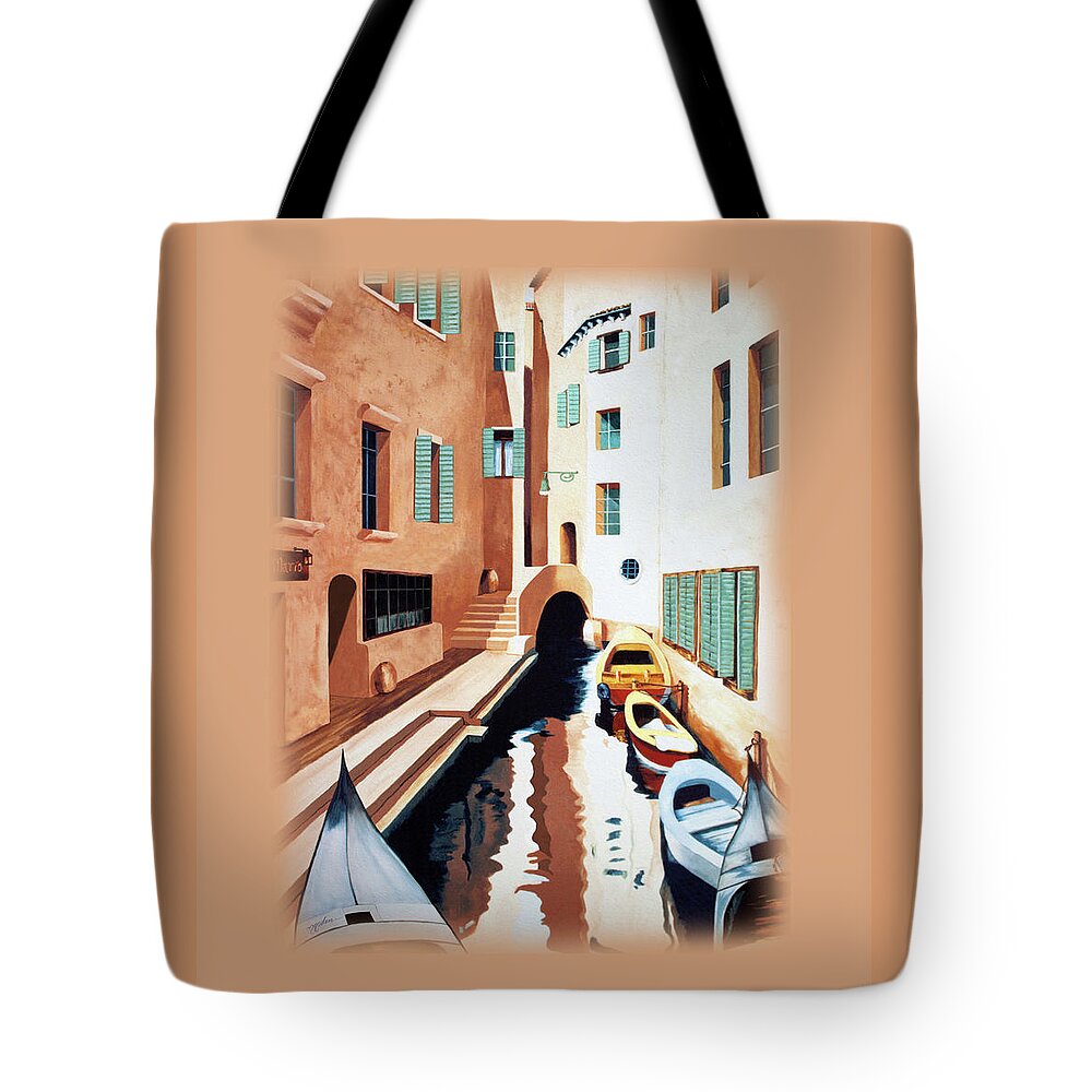 Italy Tote Bag featuring the painting THE STREETS OF VENICE - prints of Oil Painting by Mary Grden