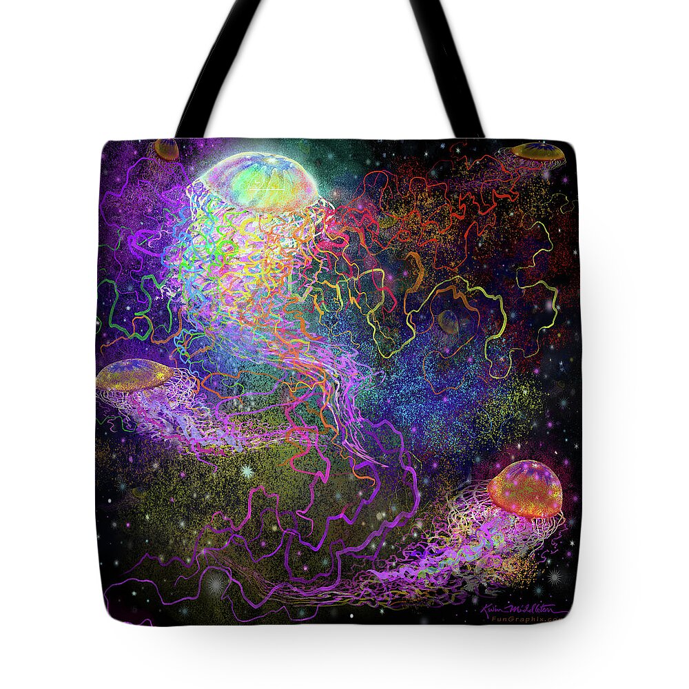 Cosmic Tote Bag featuring the digital art Cosmic Celebration by Kevin Middleton