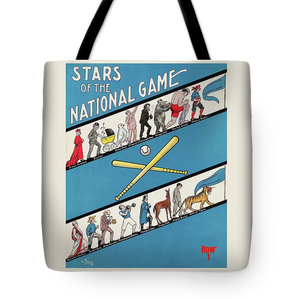 Baseball Tote Bag featuring the mixed media 1909 Stars of the National Game Baseball Art by Row One Brand