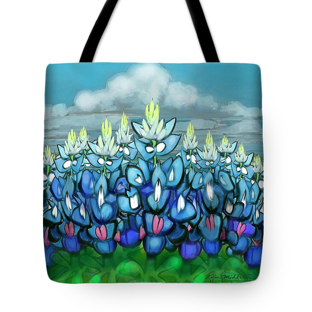 Bluebonnet Tote Bag featuring the digital art Bluebonnet Country Scene by Kevin Middleton
