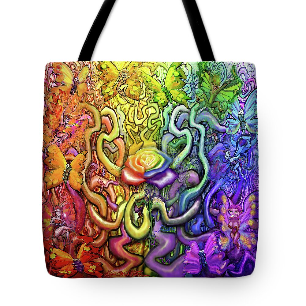 Rainbow Tote Bag featuring the digital art Interwoven Rainbow Magic by Kevin Middleton