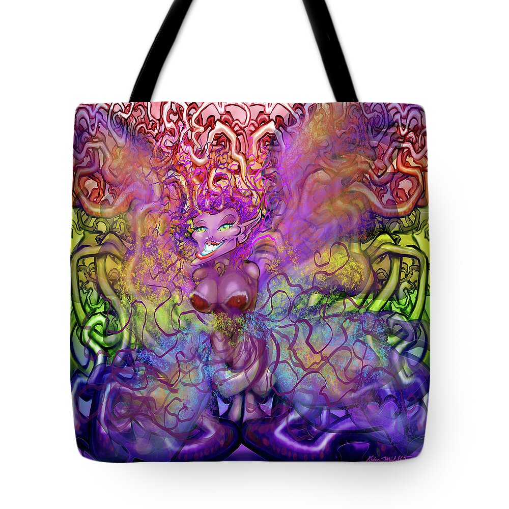 Twisted Tote Bag featuring the digital art Twisted Rainbow Pixie Magic by Kevin Middleton