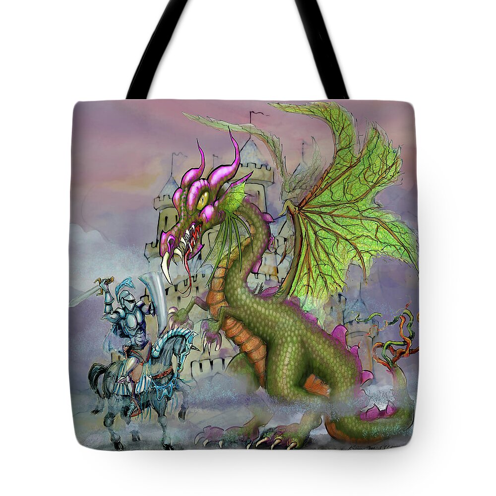 Knight Tote Bag featuring the digital art Knight n Dragon n Castle by Kevin Middleton