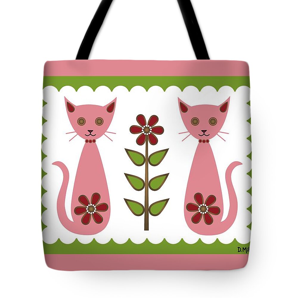 Mid Century Cat Tote Bag featuring the digital art Bejeweled Cat 1 by Donna Mibus
