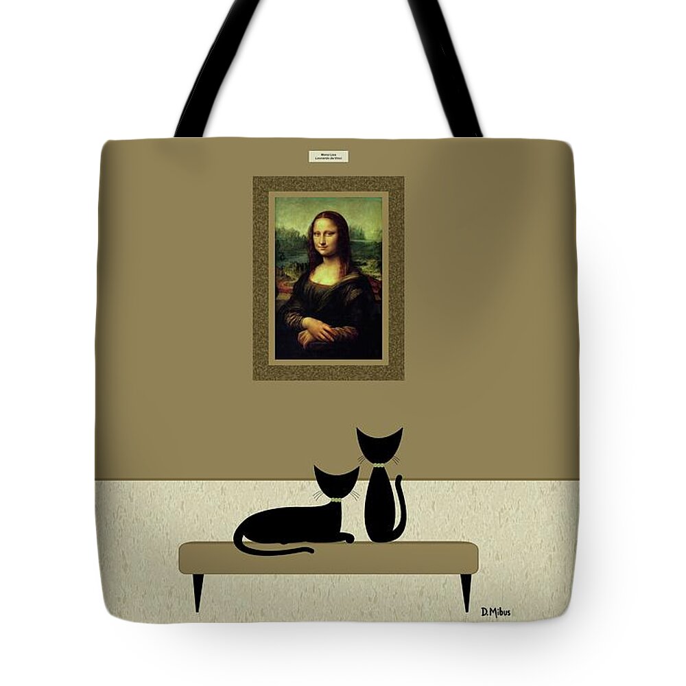 Cats Visit Art Museum Tote Bag featuring the digital art Cats Admire the Mona Lisa by Donna Mibus