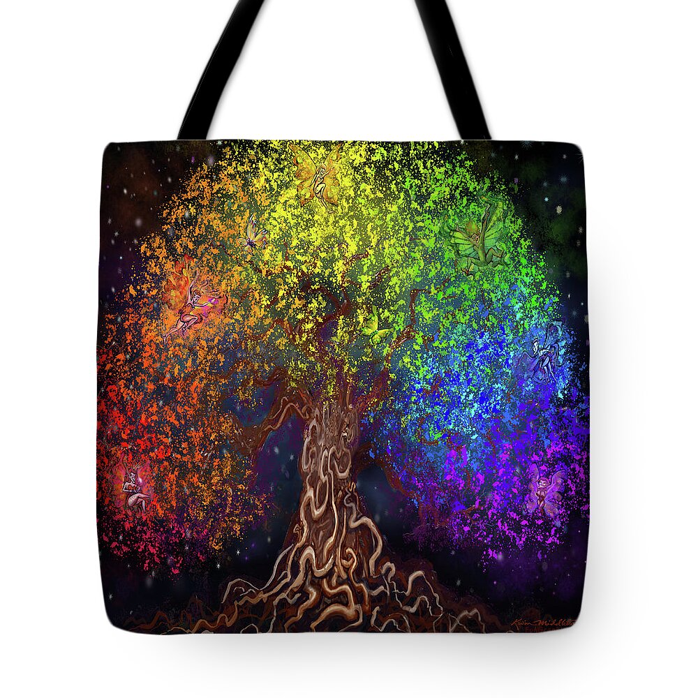 Rainbow Tote Bag featuring the digital art Rainbow Tree of Life by Kevin Middleton
