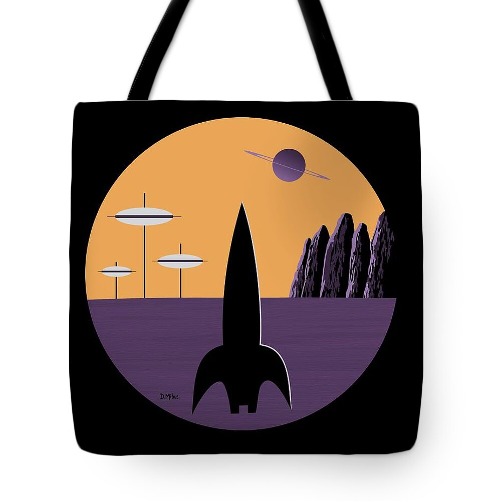 Science Fiction Tote Bag featuring the digital art Outer Space Scene in Purple by Donna Mibus
