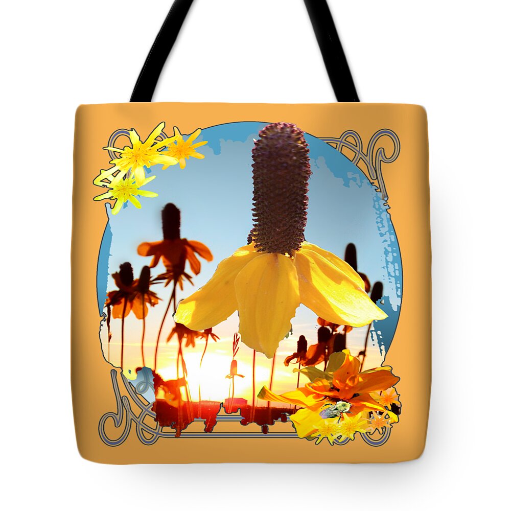 Yellow Tote Bag featuring the digital art Yellow Mexican Hat Summer Flower Collage by Delynn Addams